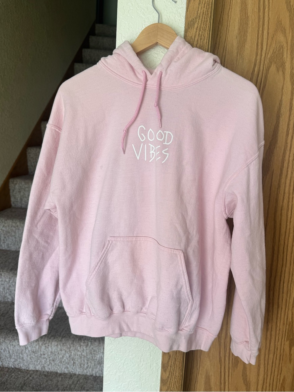 Women’s Good Vibes Pink Hoodie Sweatshirt L